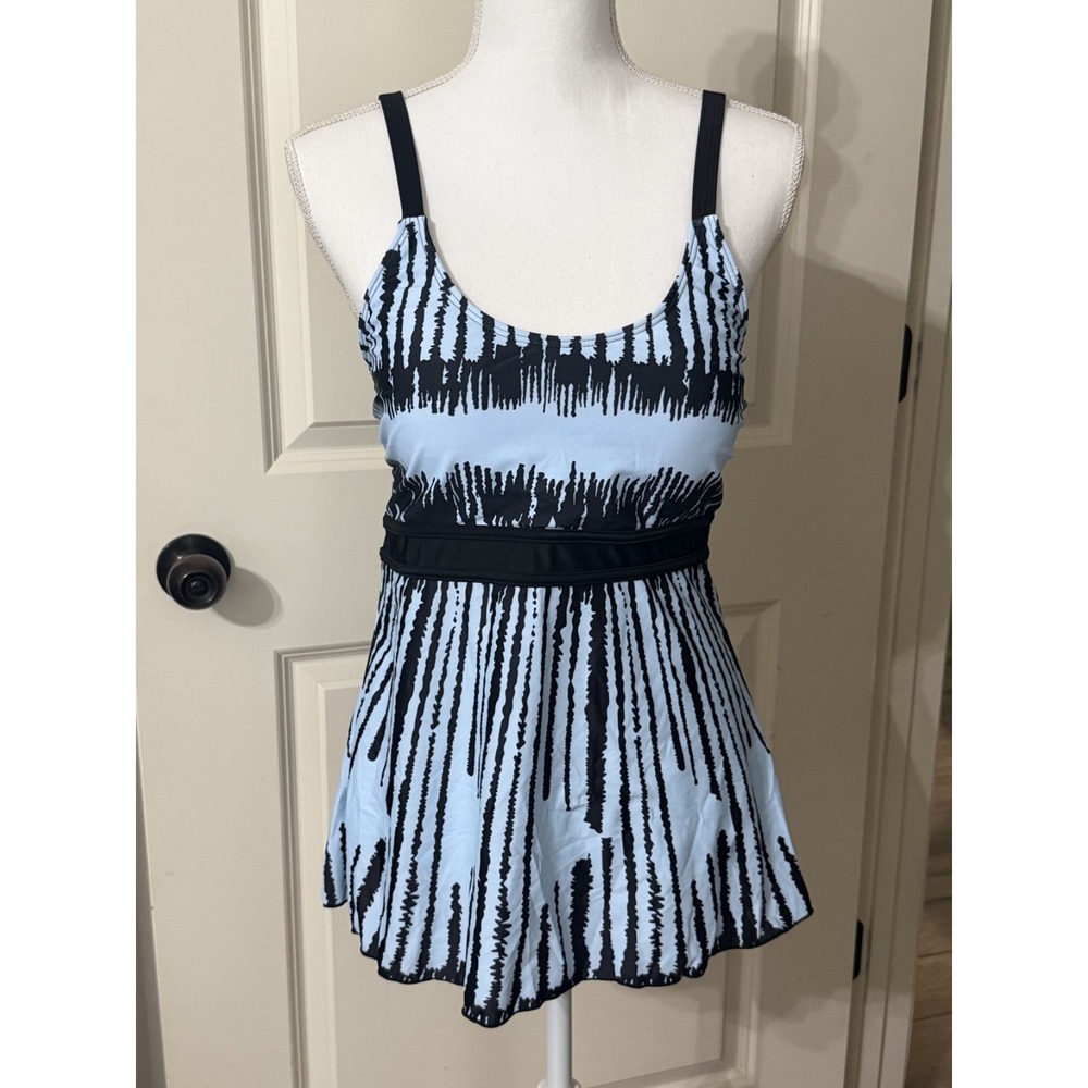 Womens Swim Top Tankini Large Black and Blue